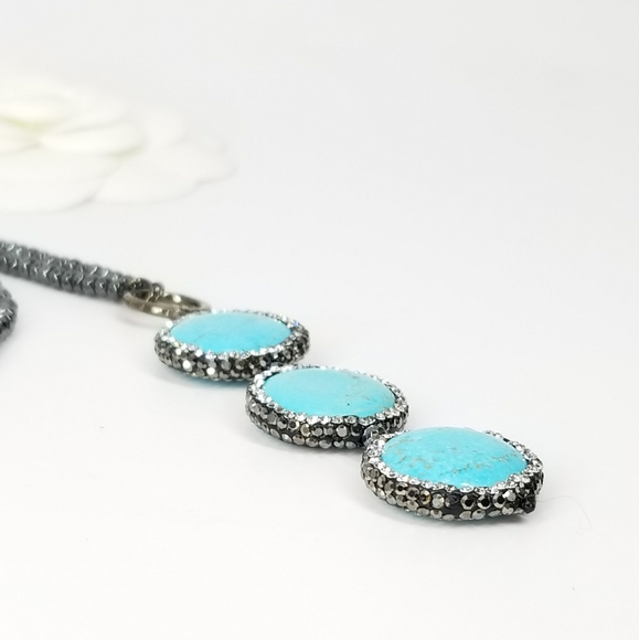 Turquoise Crystals Hematite Choker Necklace - Picture 10 of 13